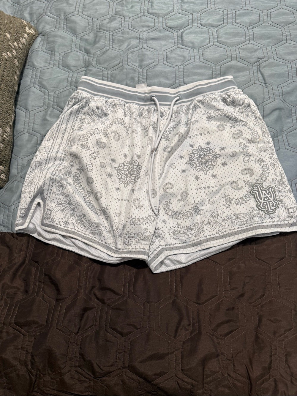 YoungLA White Paisley Athletic Drawstring Shorts